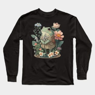 Cute Cottagecore Floral Frog Aesthetic Long Sleeve T-Shirt